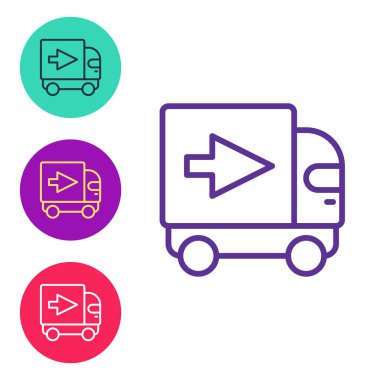 Kargo kamyonu ikonu beyaz arka planda izole edildi. Simgeleri renklendirin. Vektör.