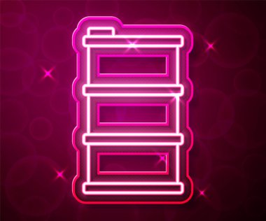 Parlayan neon hattı fıçı yağı ikonu kırmızı arka planda izole edildi. Vektör.