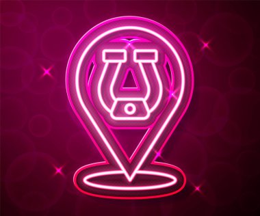 Parlayan neon çizgisi at nalı simgesi kırmızı arkaplanda izole edildi. Vektör.