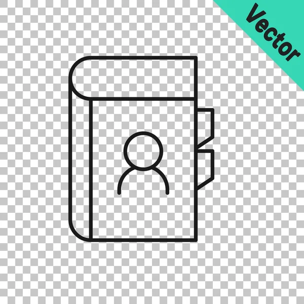 Black Line Phone Book Icon Isolated Transparent Background Address Book — Vetor de Stock