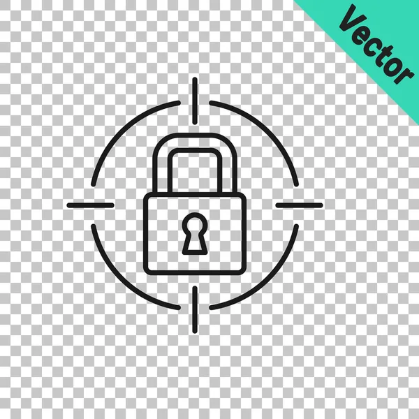 Black Line Lock Icon Isolated Transparent Background Padlock Sign Security — Stockvektor