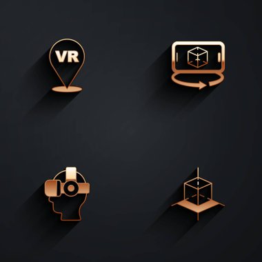 Sanal gerçeklik 3D model gözlük ve uzun gölgeli ikon ayarla. Vektör.