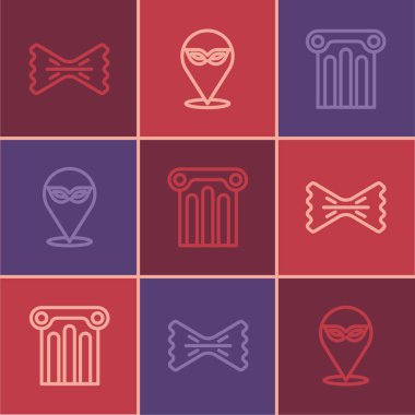 Mackeroni Eskiler sütununu ve Karnaval maske ikonunu ayarla. Vektör.