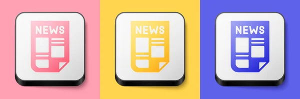 Isometric News Icon Isolated Pink Yellow Blue Background Newspaper Sign — Image vectorielle