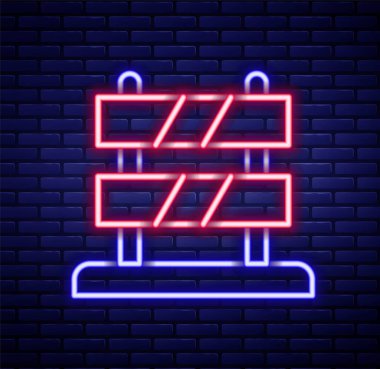 Işıldayan neon hattı. Demiryolu raylarının sonu tuğla duvar arka planında izole edilmiş. Dur işareti. Demiryolu tamponundan hedefe. Renkli taslak konsepti. Vektör