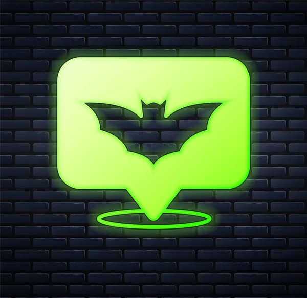 Glödande Neon Flygande Bat Ikon Isolerad Tegel Vägg Bakgrund Glad — Stock vektor