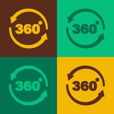 Pop Art 360 derece görünüm simgesi renk arkaplanında izole edildi. Sanal gerçeklik. 360 derecelik açıyla. Panorama fotoğrafı. Vektör