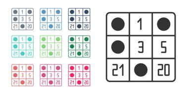 Black Bingo card with lucky numbers icon isolated on white background. Set icons colorful. Vector