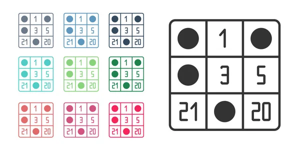 Schwarze Bingo Karte Mit Glückszahlen Symbol Auf Weißem Hintergrund Setzen — Stockvektor
