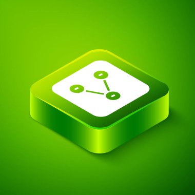 Isometric Paylaşım simgesi yeşil arkaplanda izole edildi. Paylaş, paylaş, iletişim piktogramı, sosyal medya, bağlantı, ağ. Yeşil kare düğmesi. Vektör
