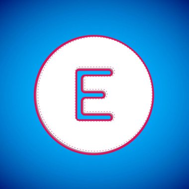 Beyaz Pusula batı simgesi mavi arkaplanda izole edildi. Rüzgâr yön bulma sembolü. Rüzgar gül işareti. Vektör