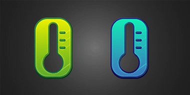 Green and blue Meteorology thermometer measuring heat and cold icon isolated on black background. Thermometer equipment showing hot or cold weather.  Vector