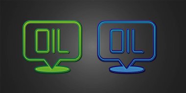 Green and blue Word oil icon isolated on black background.  Vector