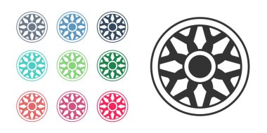 Beyaz arka planda izole edilmiş araba simgesi için siyah alçı tekerleği. Simgeleri renklendirin. Vektör