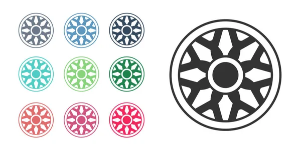 Beyaz arka planda izole edilmiş araba simgesi için siyah alçı tekerleği. Simgeleri renklendirin. Vektör