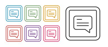 Beyaz arkaplanda izole edilmiş altyazı simgesi ile satır videosu ayarla. Simgeleri renklendirin. Vektör.