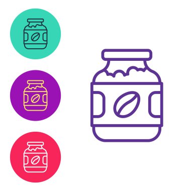 Beyaz arka planda izole kahve kavanozu ikonu oluşturun. Simgeleri renklendirin. Vektör.