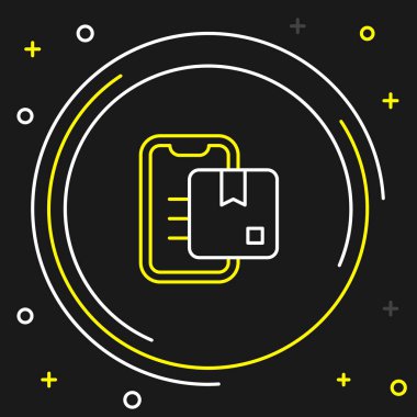 Satır Belgesi izleme sistemi simgesi siyah arkaplanda izole edildi. Paket takibi. Renkli taslak konsepti. Vektör.