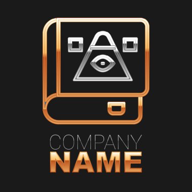 Simya tarifleri, mistik büyüler ve kara arka planda izole edilmiş büyü ikonu içeren Eskiler 'in büyü kitabı. Renkli taslak konsepti. Vektör.