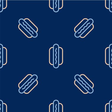 Hotdog sandviç simgesi mavi arka planda izole edilmiş. Sosis ikonu. Fast food burcu. Vektör.