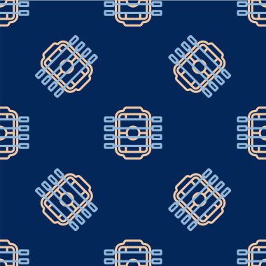 Line Table football game hobby or leisure icon isolated seamless pattern on blue background. Sport team football players. Vector.