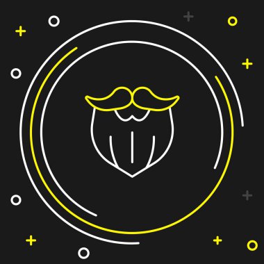 Çizgi bıyığı ve sakal simgesi siyah arkaplanda izole edildi. Berber dükkanı sembolü. Yüz kılı stili. Renkli taslak konsepti. Vektör.