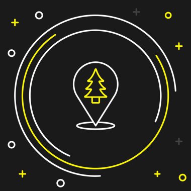 Siyah arkaplanda izole edilmiş bir harita simgesi üzerinde ormanın çizgi konumu. Renkli taslak konsepti. Vektör.