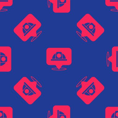 Kırmızı İşçi miğferi ikonu mavi arka planda kusursuz desen izole etti. Vektör.