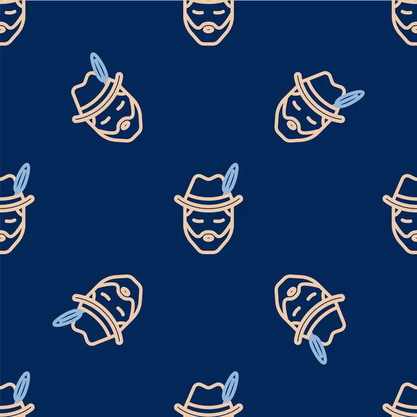 Line Man Dressed German Oktoberfest Icon Isolated Seamless Pattern Blue — ストックベクタ