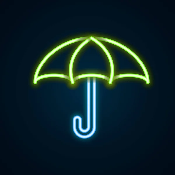 Zářící Neonová Čára Ikona Deštníku Izolovaná Černém Pozadí Pojištění Vodotěsná — Stockový vektor