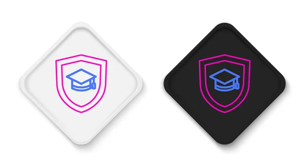 Line Graduation Cap Shield Icon Isolated White Background Insurance Concept — Stock Vector