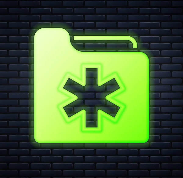 Glowing Neon Medical Health Record Folder Healthcare Icon Isolated Brick — Vector de stock