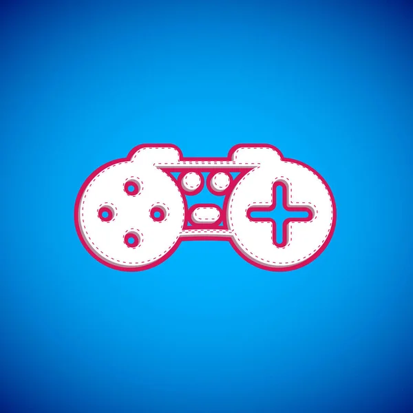 Icône Gamepad Blanche Isolée Sur Fond Bleu Contrôleur Jeu Vecteur — Image vectorielle