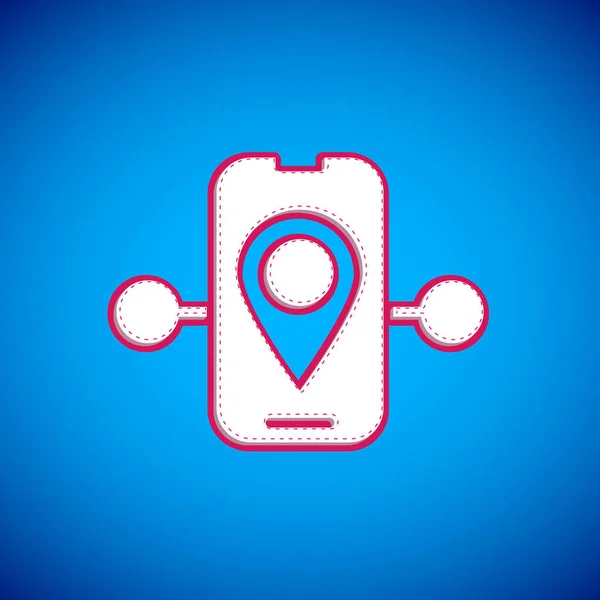 White Route Location Icon Isolated Blue Background Train Line Path — Wektor stockowy