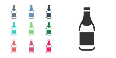 Beyaz arka planda siyah şampanya ikonu var. Mutlu Noeller ve mutlu yıllar. Simgeleri renklendirin. Vektör.