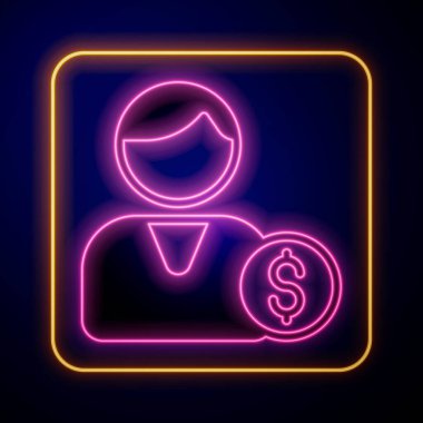 Glowing neon Buyer icon isolated on black background. Vector.