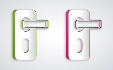 Kağıt kesikli kapı kilidi simgesi gri arkaplanda izole edildi. Kimlik uygulaması simgesi. Kimlik işareti. Kimliğe dokun. Kağıt sanatı tarzı. Vektör.