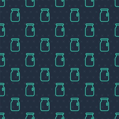 Yeşil çizgili cam kavanoz, mavi arka planda izole edilmiş vida kapağı simgesi. Vektör.