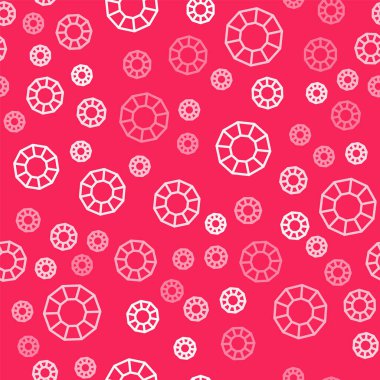 Beyaz çizgi simgesi, kırmızı arkaplanda kusursuz deseni izole etti. Mücevher sembolü. Mücevher taşı. Vektör.