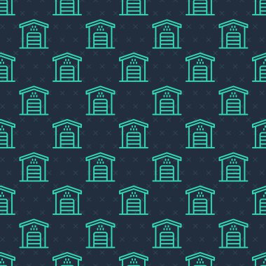 Taksi arabası simgesi için yeşil hat garajı mavi arka planda izole edilmiş. Vektör.