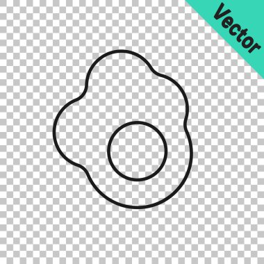 Siyah çizgi çırpılmış yumurta simgesi şeffaf arkaplanda izole edildi. Ev yemeği, sahanda yumurta, sağlıklı kahvaltı, omlet ikonu. Vektör.