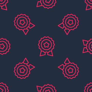 Yıldız ikonlu kırmızı çizgi madalyası siyah arkaplanda izole edilmiş kusursuz desen. Kazanan sembol. Vektör.