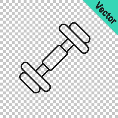 Siyah çizgi Dumbbell simgesi şeffaf arkaplanda izole edildi. Kas kaldırma, fitness halteri, spor malzemeleri. Vektör.