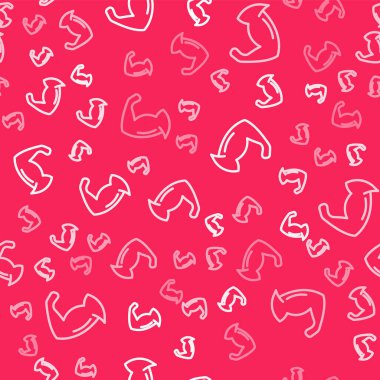 Beyaz çizgi vücut geliştiricisi, kas simgesini kırmızı arka planda izole edilmiş şekilde gösteriyor. Formda kalmak, güçlü sağlık hobisi kavramı. Vektör.