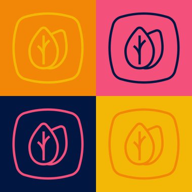 Pop sanat çizgisi Yaprak simgesi renk arkaplanında izole edildi. İşaret bırakıyor. Taze doğal ürün sembolü. Vektör.