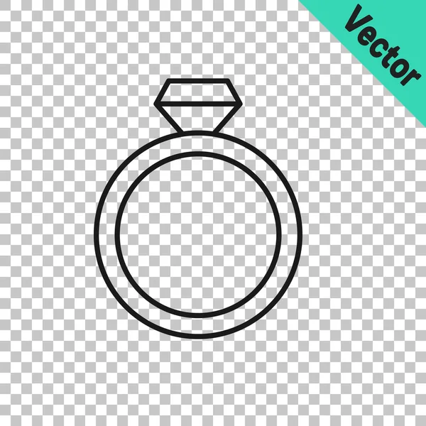 Schwarze Linie Diamant Verlobungsring Symbol Isoliert Auf Transparentem Hintergrund Vektor — Stockvektor