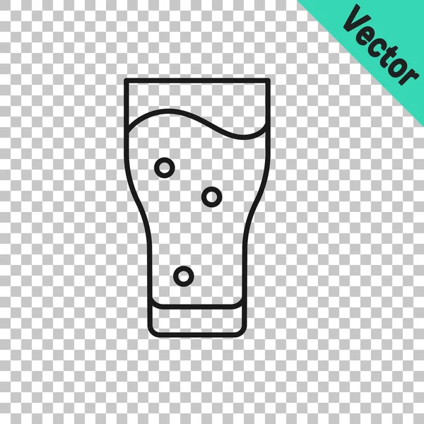 Black Line Glass Beer Icon Isolated Transparent Background Vector — Stock Vector
