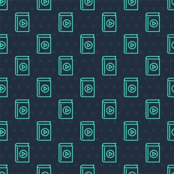 Green Line Audio Book Icon Isolated Seamless Pattern Blue Background — Vetor de Stock