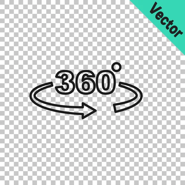Icône Vue 360 Degrés Ligne Noire Isolée Sur Fond Transparent — Image vectorielle
