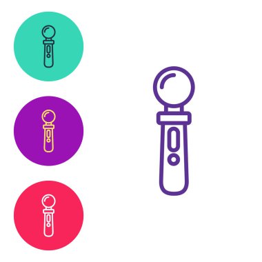 Beyaz arkaplanda izole edilmiş VR denetleyici oyun simgesini ayarla. Sanal gerçeklik deneyimi, mevcudiyet hissi, konum takip teknolojisi cihazı. Simgeleri renklendirin. Vektör.